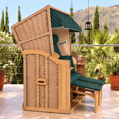 Der Kompakte 2-Sitzer Natur Grün – Strandkorb für Balkon, Terrasse und Garten, Ansicht 1