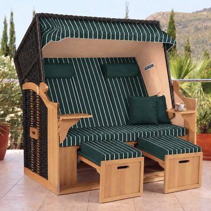 Der Kompakte 2,5-Sitzer Strandkorb – Geflecht Schwarz, Bezug Grün – Terrasse