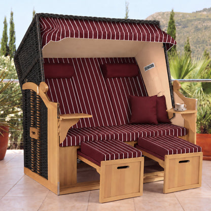 Der Kompakte 2,5-Sitzer Strandkorb – Geflecht Schwarz, Bezug Rot – Terrasse