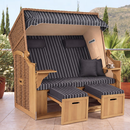 Der Kompakte 2,5-Sitzer Strandkorb – Geflecht Natur, Bezug Anthrazit – Terrasse