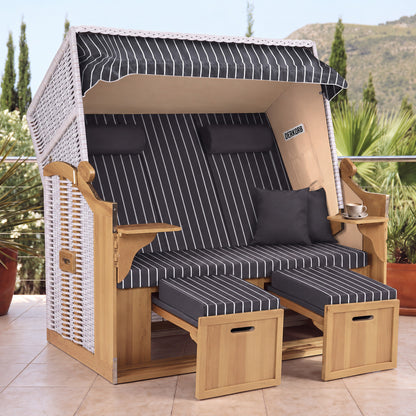 Der Kompakte 2,5-Sitzer Strandkorb – Geflecht Weiß, Bezug Anthrazit – Terrasse