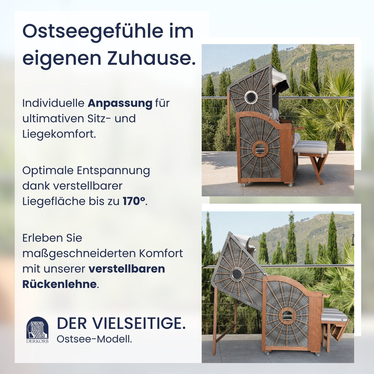 Der Vielseitige Ostsee Seitenansicht und Liegeposition bis 170 Grad